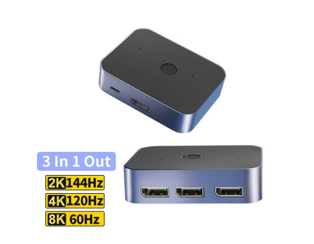Переключатель DisplayPort 1.4 3-в-1 8k 60hz 4k 144hz Двунаправленный (0112)