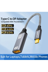 Переходник Type-C DisplayPort 1.4 Thunderbolt 3/4 DP HDR 8k 60hz 4k 144hz 2k 165hz 1080P 240hz 