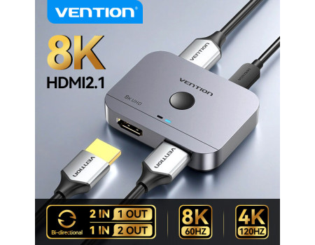 HDMI 2.1 Переключатель Разветвитель 2 в 1 Vention 8k 60hz 4k 120hz Двунаправленный