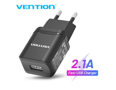 Зарядний пристрій USB 5V 2.1A 10.5W Vention (Black)
