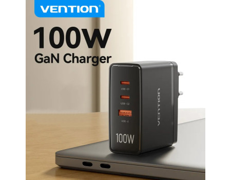 GaN зарядка 100W USB Type-C Vention для iPhone Xiaomi MacBook
