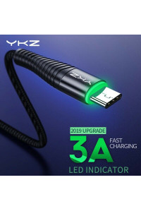 Кабель Type-C YKZ Black Quick Charge з LED-підсвічуванням 1 м