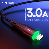 Кабель Micro USB YKZ Black Quick Charge з LED-підсвічуванням