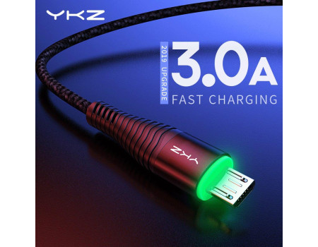 Кабель Micro USB YKZ Black Quick Charge з LED-підсвічуванням