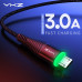 Кабель Micro USB YKZ Black Quick Charge з LED-підсвічуванням